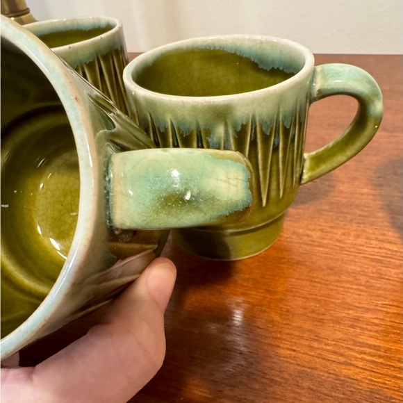 Set of four Vintage Green Drip Glaze Coffee Mugs stackable made in Japan 60s 70s - Picture 9 of 9